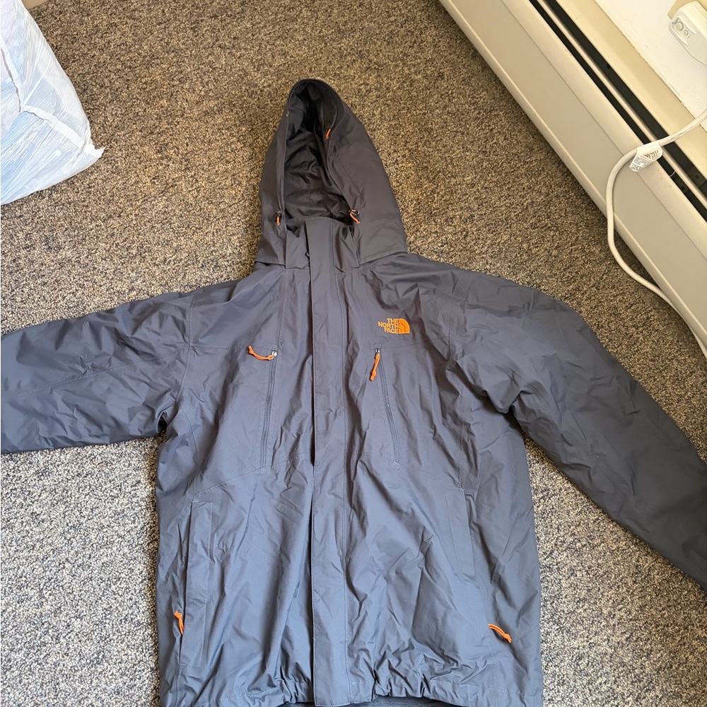 The North Face Men's Hooded Jacket - Charcoal with Orange Accents